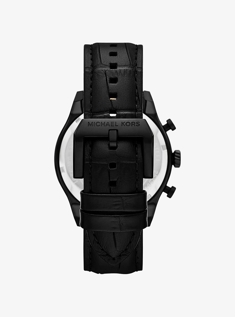 Oversized Panorama Black-Tone and Crocodile Embossed Leather Watch in BLACK | Michael Kors