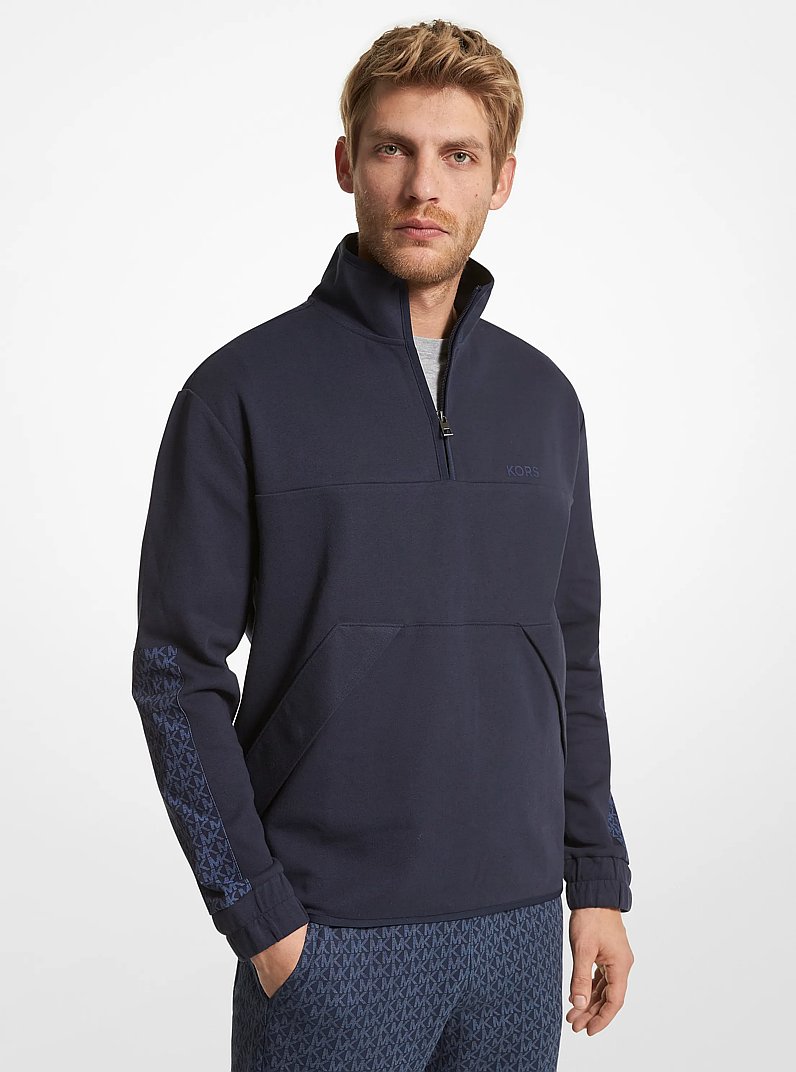 ca55i5 Logo Trim Cotton Blend Half-Zip Sweatshirt in BLACK - Sale