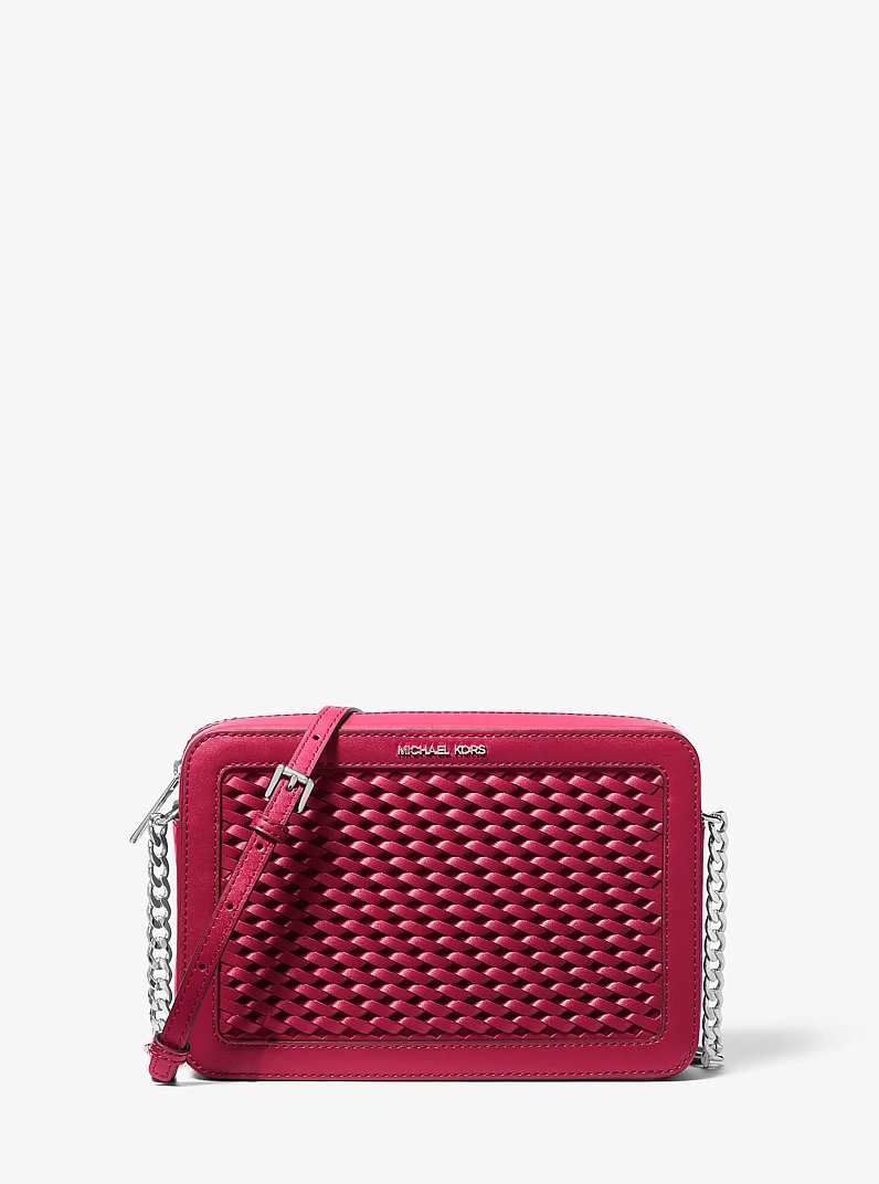 Jet Set Large Woven Crossbody Bag in DK RASPBERRY | Michael Kors