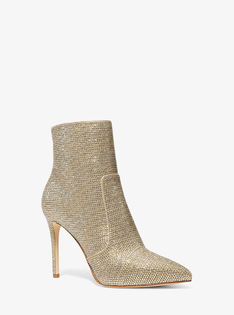 Rue Embellished Glitter Chain-Mesh Ankle Boot in PALE GOLD | Michael Kors