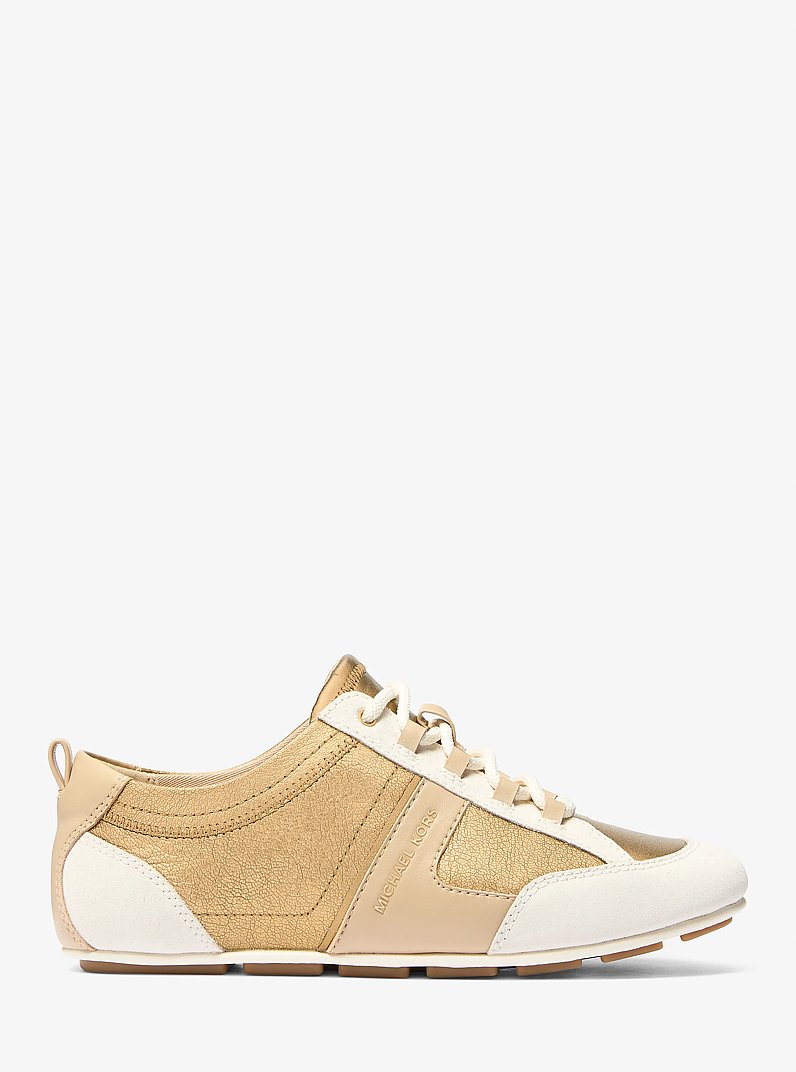 Keely Color-Block Metallic Leather Trainer  in ANTIQUE GOLD | Michael Kors