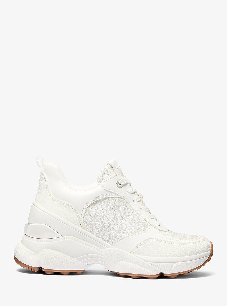 Katrina Sequined Mixed-Media Trainer in BRIGHT WHT | Michael Kors