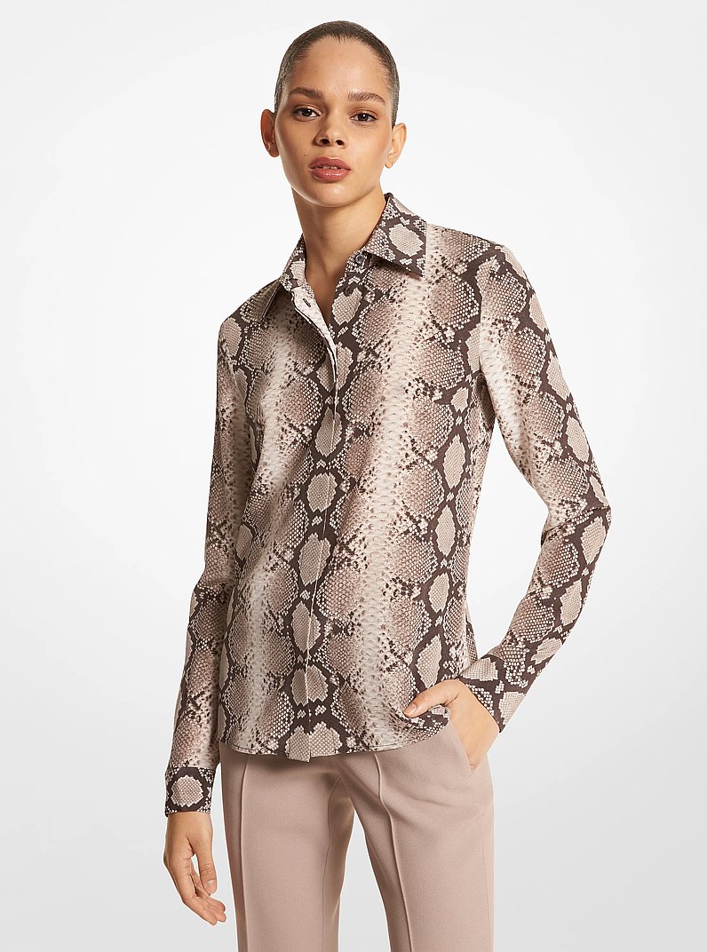 Hansen Python Organic Silk Crepe De Chine Shirt in TAUPE MULTI | Michael Kors