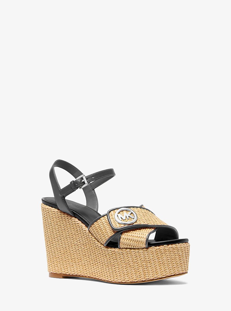 Hannah Straw Wedge Sandal in BLACK | Michael Kors