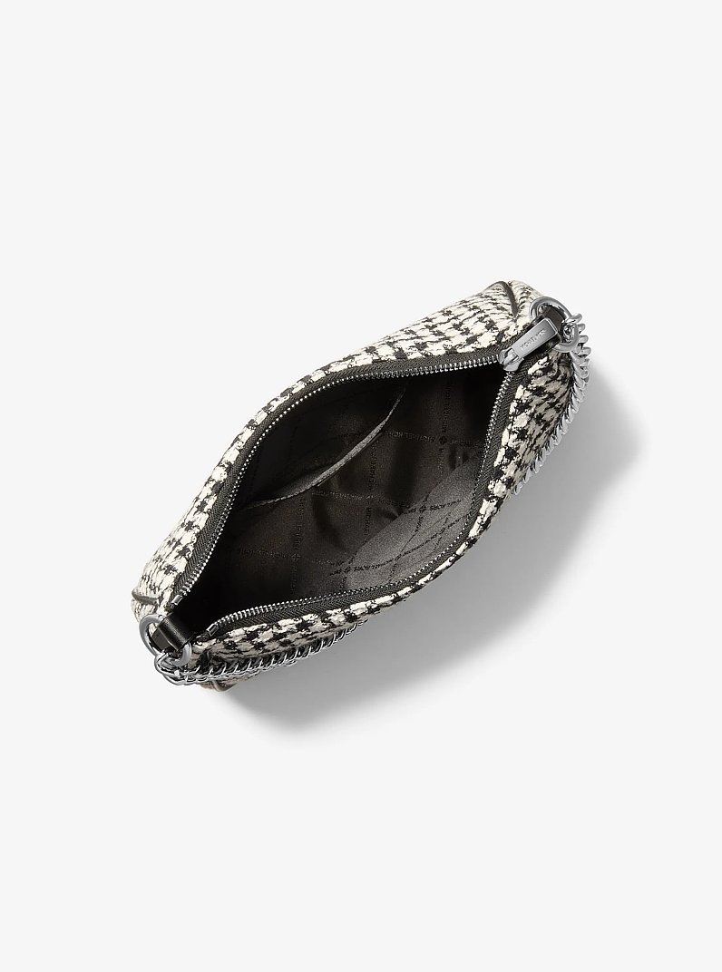 Jet Set Travel Houndstooth Woven Convertible Pochette in BLACK/LIGHT CREAM | Michael Kors