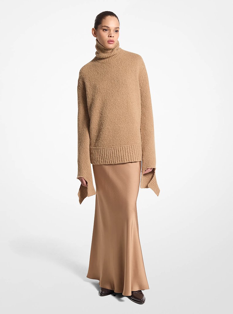 Alpaca and Cashmere Blend Deconstructed Turtleneck Sweater in CAPPUCCINO | Michael Kors