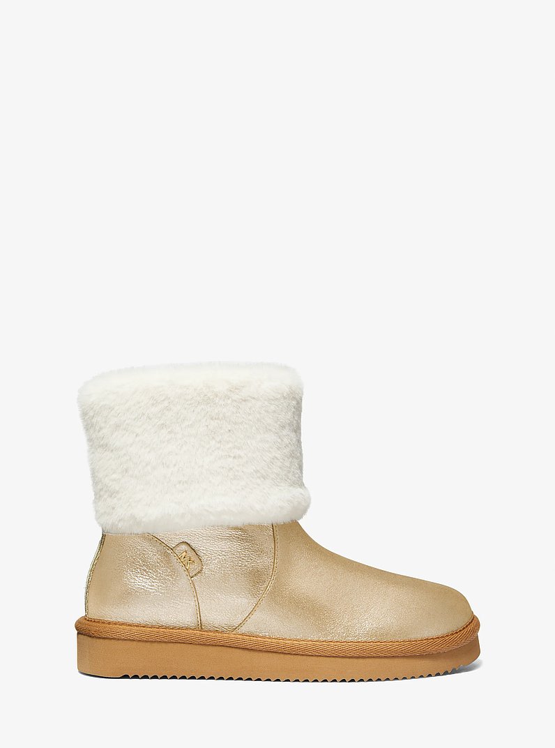 Julia Faux Fur Trim Metallic Leather Boot in PALE GOLD | Michael Kors