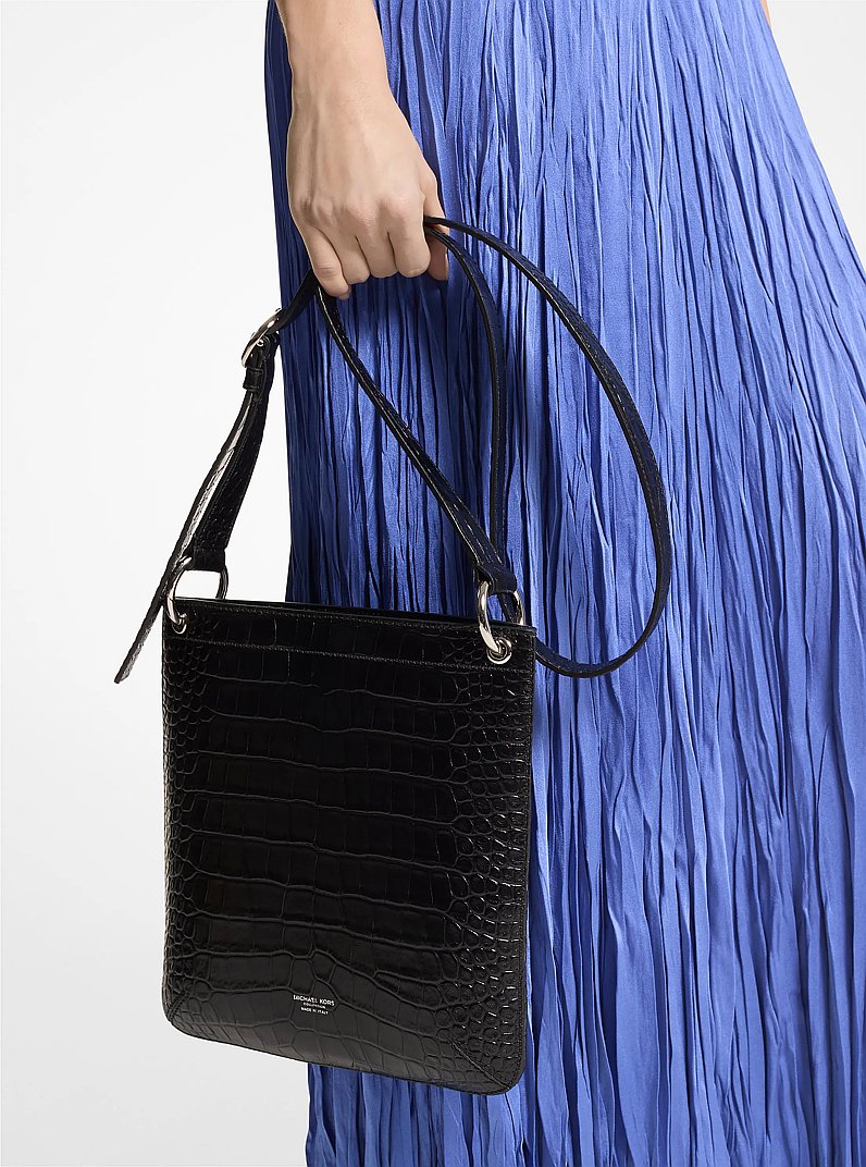 Tate Small Crocodile Embossed Patent Leather Crossbody Bag in BLACK | Michael Kors