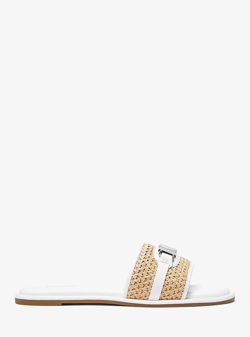 Ember Embellished Straw Slide Sandal in NAT/OPTICWHT | Michael Kors