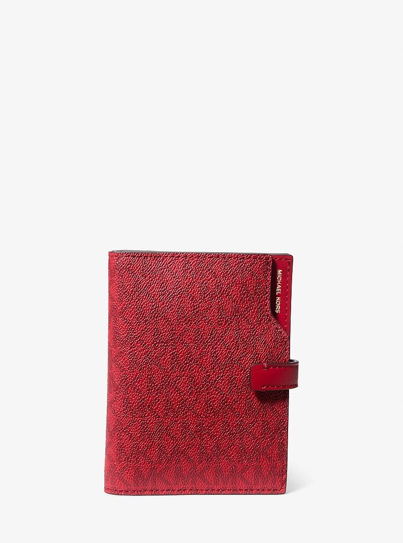 Jet Set Signature Logo Passport Wallet in CRIMSON MULTI | Michael Kors