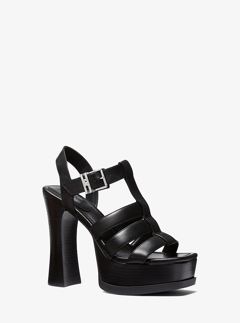 Jagger Leather Platform Sandal in BLACK | Michael Kors