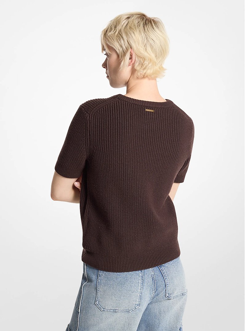 Wool Short-Sleeve Sweater in CHOCOLATE | Michael Kors