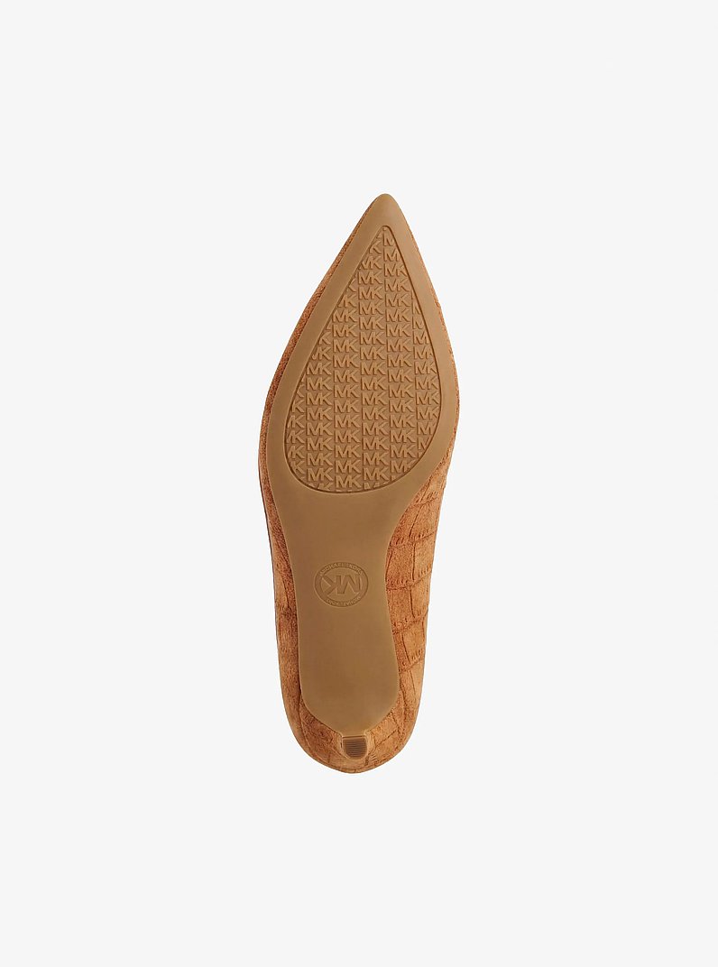 D&eacute;collet&eacute; Alina Flex in pelle scamosciata stampa coccodrillo in CUOIO | Michael Kors