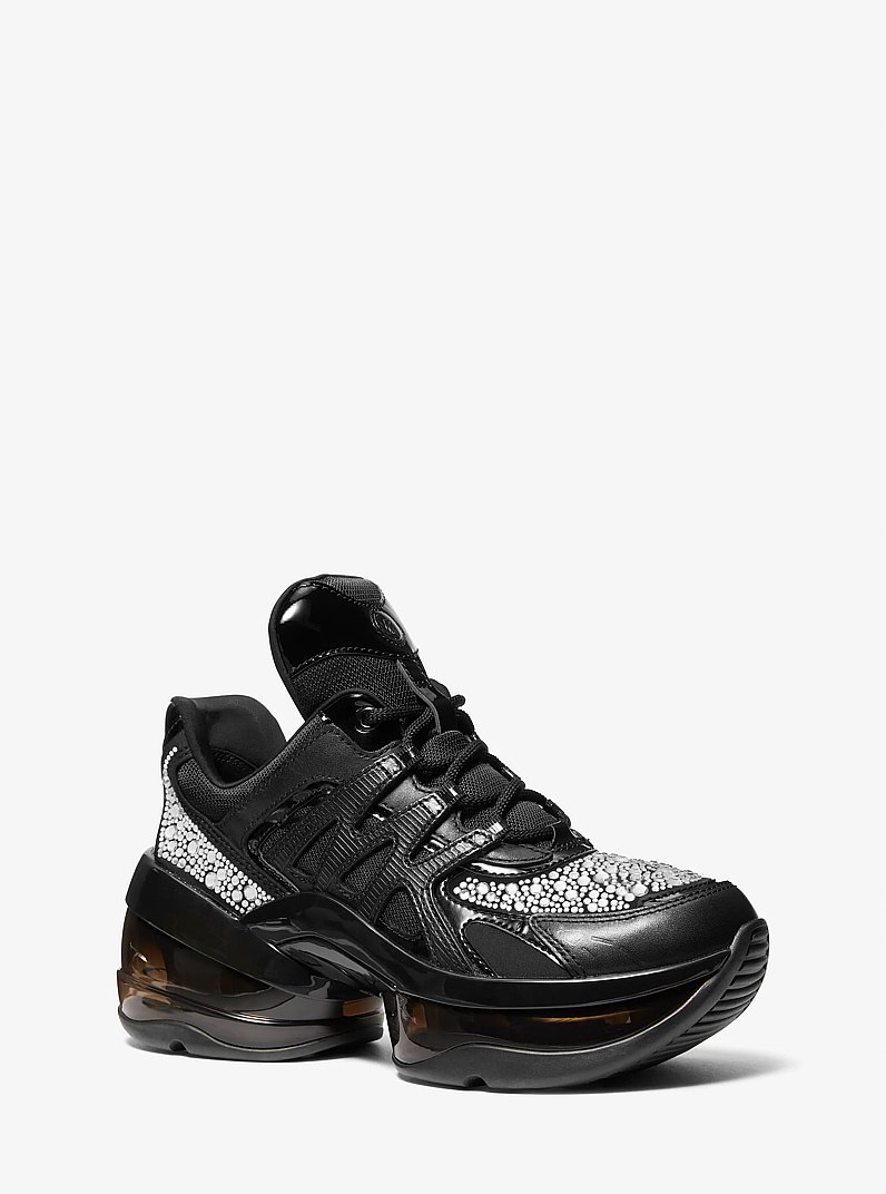Olympia Sport Extreme Embellished Leather Trainer in BLACK - Sale