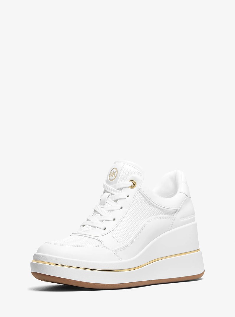 Espadrille compens&eacute;e Emmy en cuir et en maille in BLANC OPTIQUE | Michael Kors