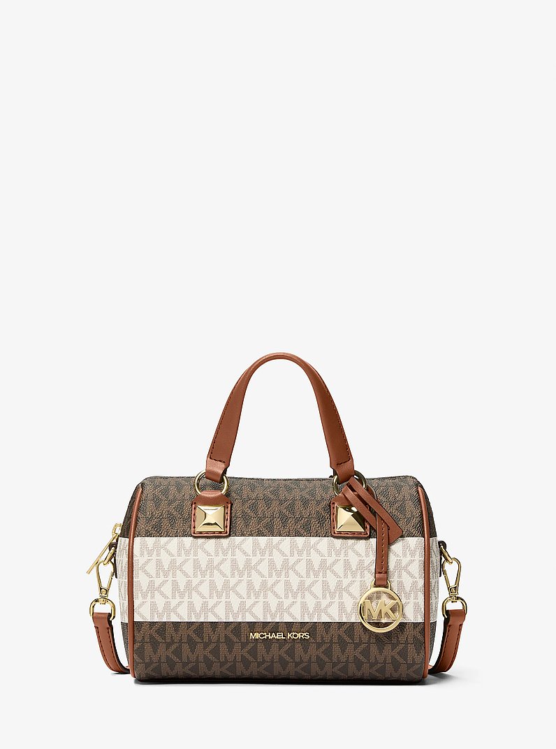 Bandolera Grayson peque&ntilde;a de viaje a rayas con logotipo exclusivo in VAINILLA/LUGGAGE | Michael Kors