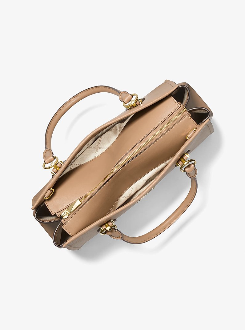 Marilyn Large Saffiano Leather Satchel in CAMEL | Michael Kors