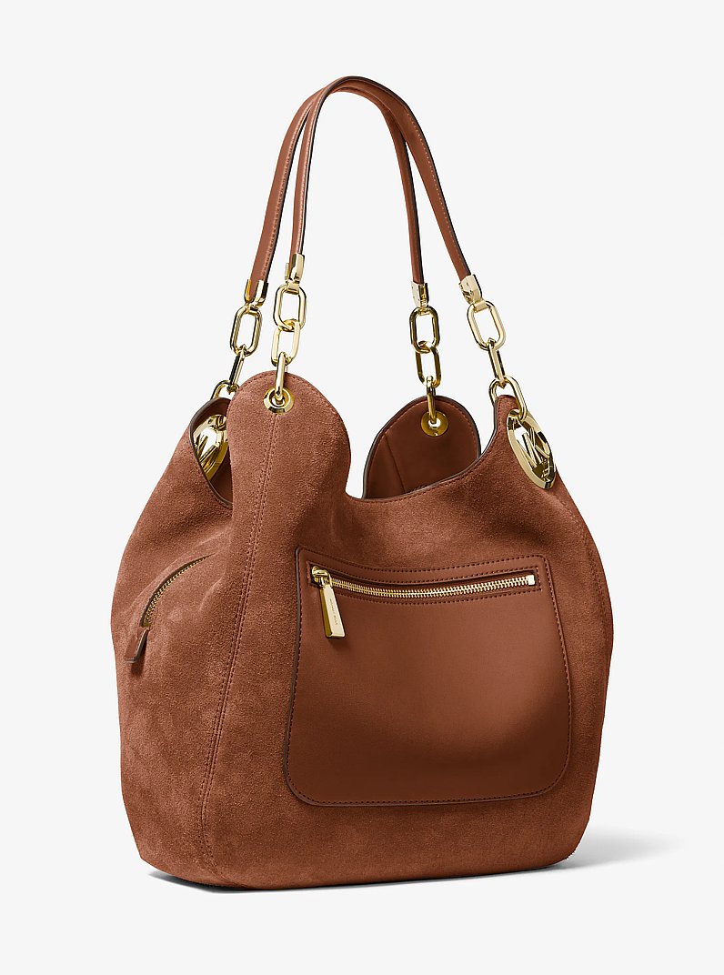 Lillie Large Suede Shoulder Bag in LUGGAGE | Michael Kors