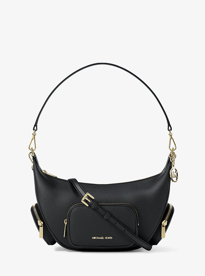 Merritt Medium Pebbled Leather Convertible Shoulder Bag in BLACK | Michael Kors