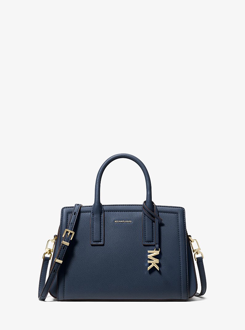 Laila Small Pebbled Leather Satchel in NAVY | Michael Kors