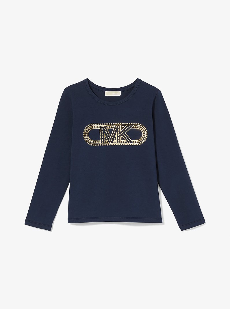 Camiseta de algod&oacute;n el&aacute;stico con logotipo imperio con tachuelas in AZUL MARINO | Michael Kors