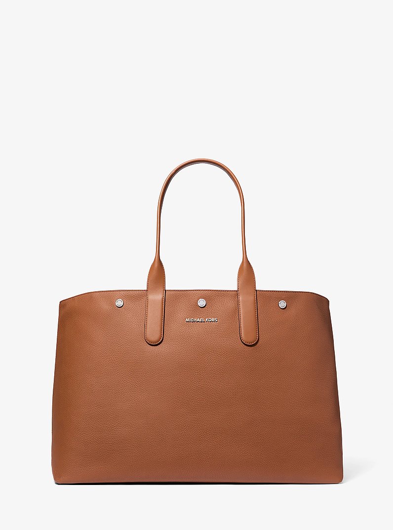Hudson Oversized Leather Tote Bag in LUGGAGE | Michael Kors