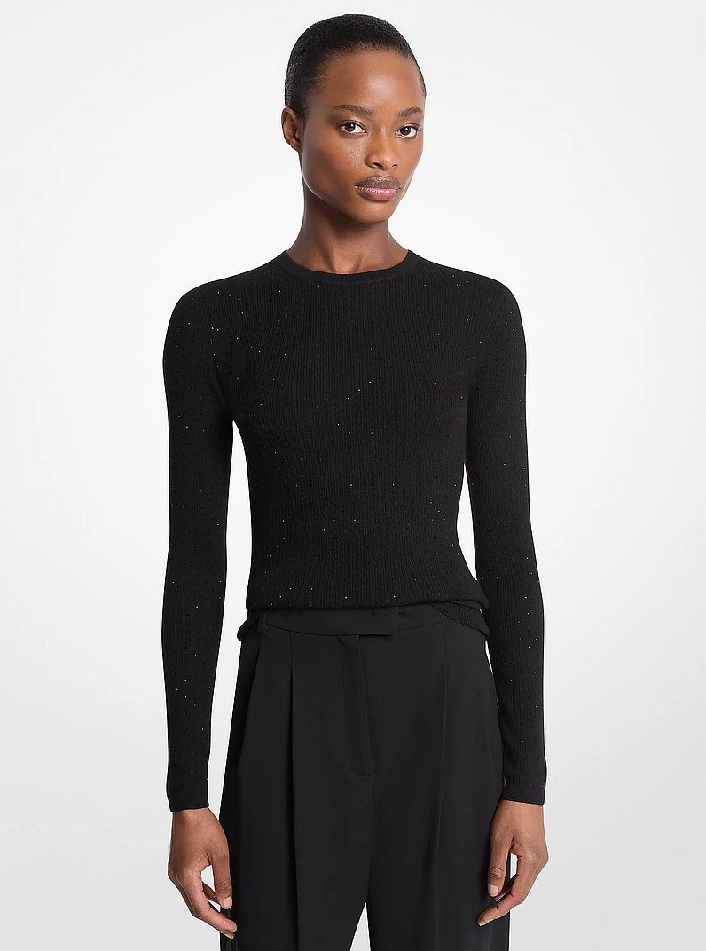 Embellished Tissue Cashmere Sweater in BLACK | Michael Kors