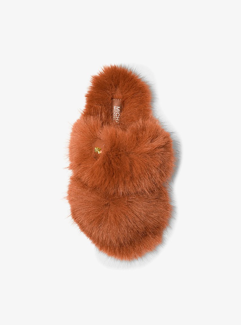 Tula Faux Fur Slide in LUGGAGE | Michael Kors