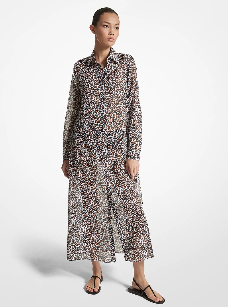 Leopard Print Cotton Voile Shirtdress