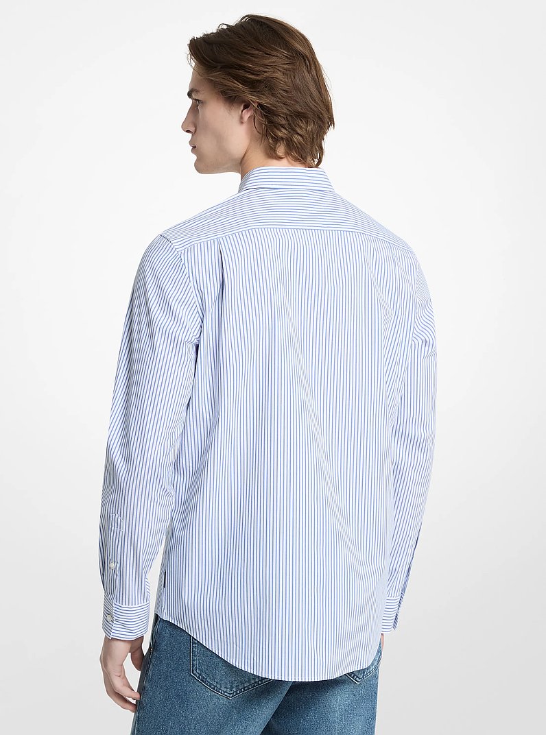 Camisa de algod&oacute;n el&aacute;stico a rayas in AZUL VINTAGE | Michael Kors