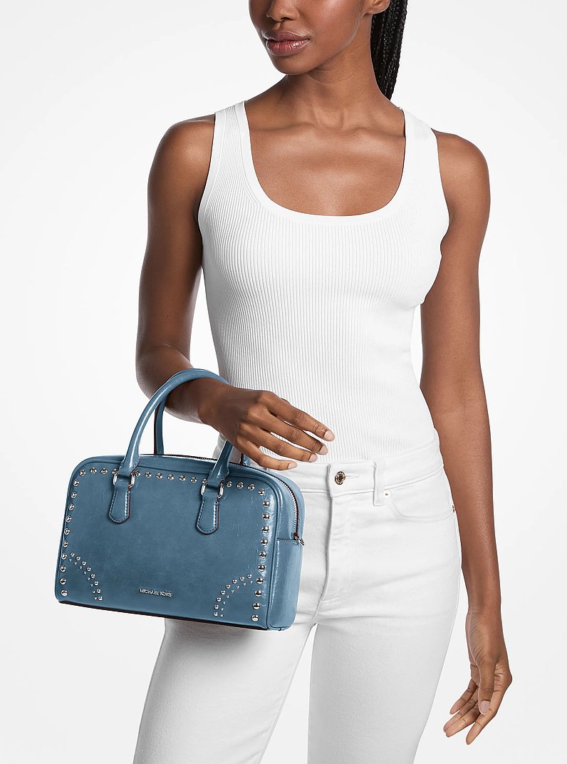 Thompson Medium Distressed Studded Satchel in CORNFLOWER | Michael Kors
