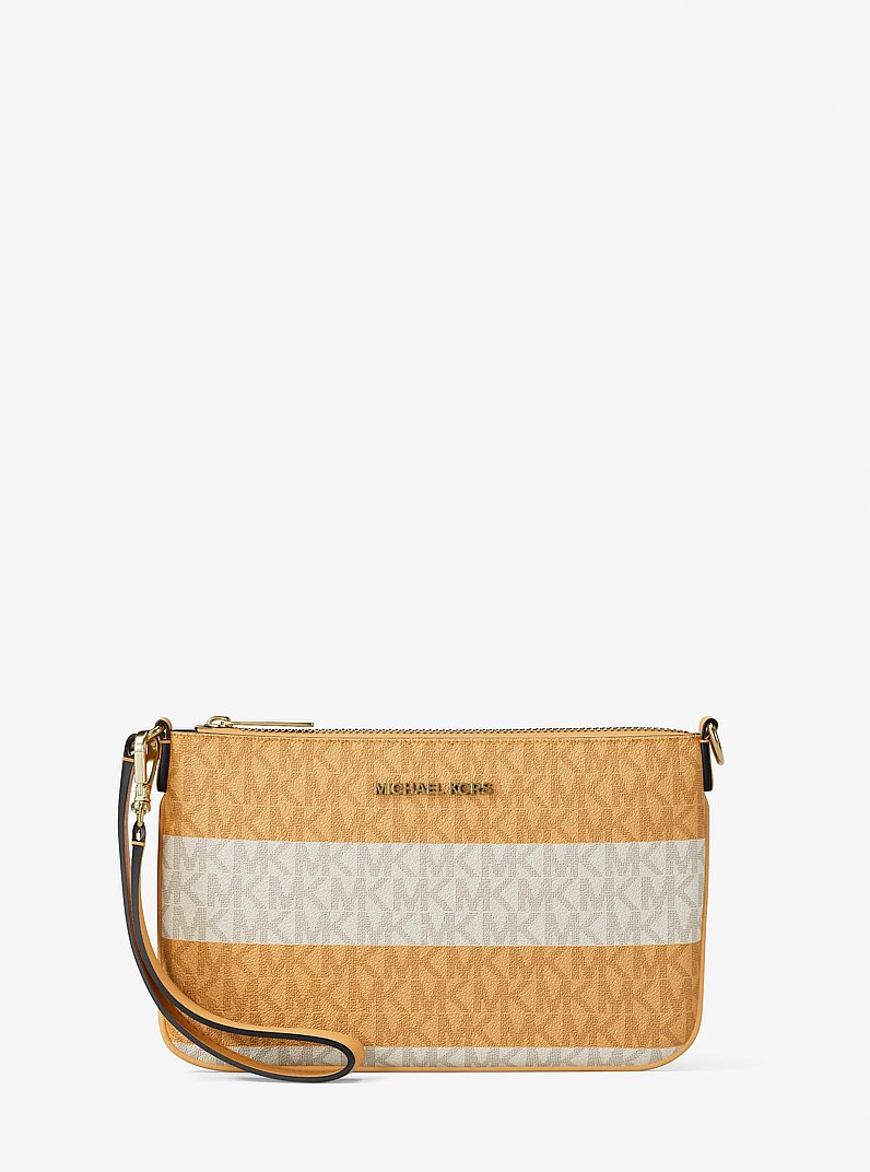 Jet Set Travel Small Striped Signature Logo Convertible Wristlet in HONEYWHEAT | Michael Kors