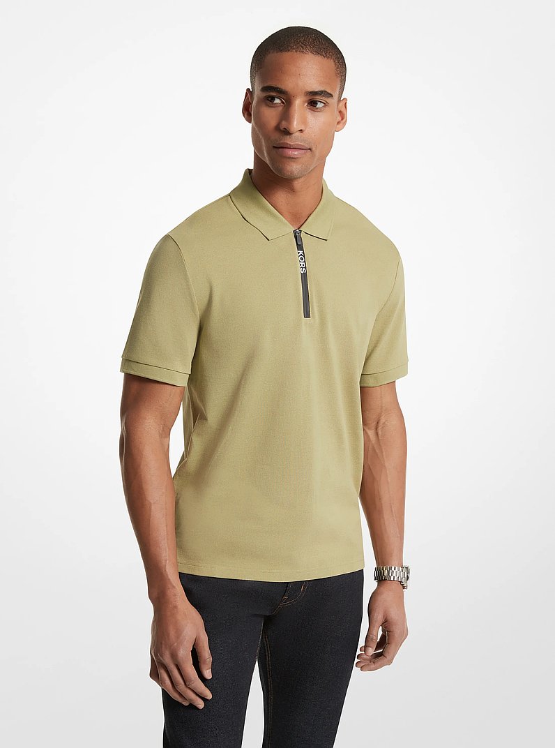 Cotton Half-Zip Polo Shirt in LIGHT SAGE | Michael Kors