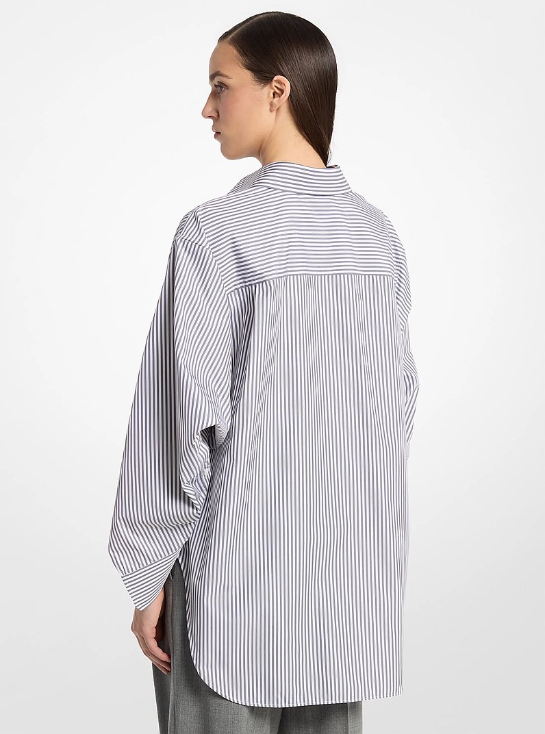Camisa Keegan ajustada de popelina de algod&oacute;n a rayas in PELTRE/BLANCO &Oacute;PTICO | Michael Kors