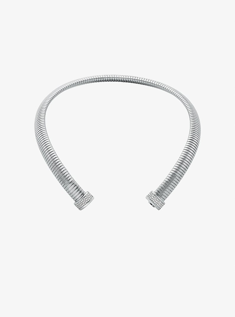 Collar r&iacute;gido de lat&oacute;n chapado en metales preciosos con incrustaciones in PLATEADO | Michael Kors