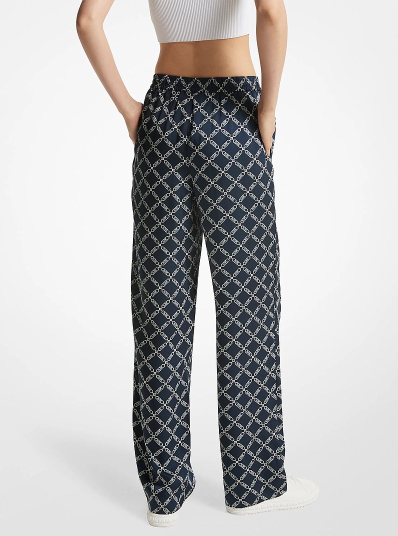 Empire Logo Print Satin Pajama Pants in MIDNIGHTBLUE | Michael Kors