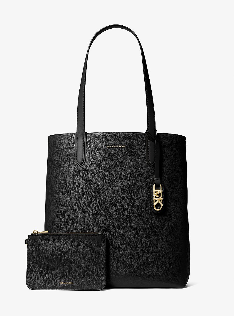 Eliza Extra-Large Pebbled Leather Reversible Tote Bag in BLACK | Michael Kors