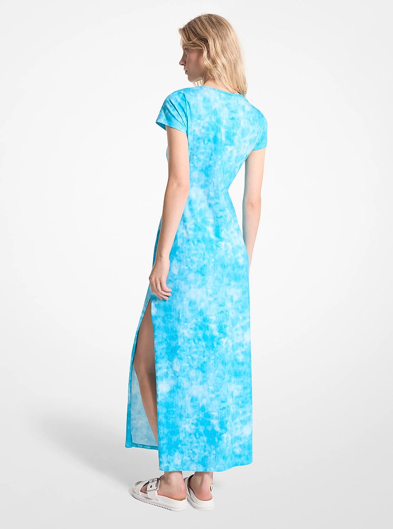 Tie-Dyed Stretch Cotton Maxi Dress in MILOS BLUE | Michael Kors