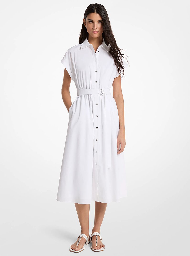 Cotton Poplin Midi Dress in WHITE | Michael Kors