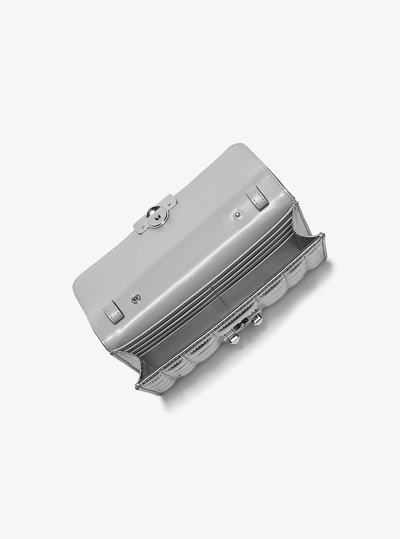 Tribeca Metallic Leather Convertible Crossbody Bag in SILVER | Michael Kors