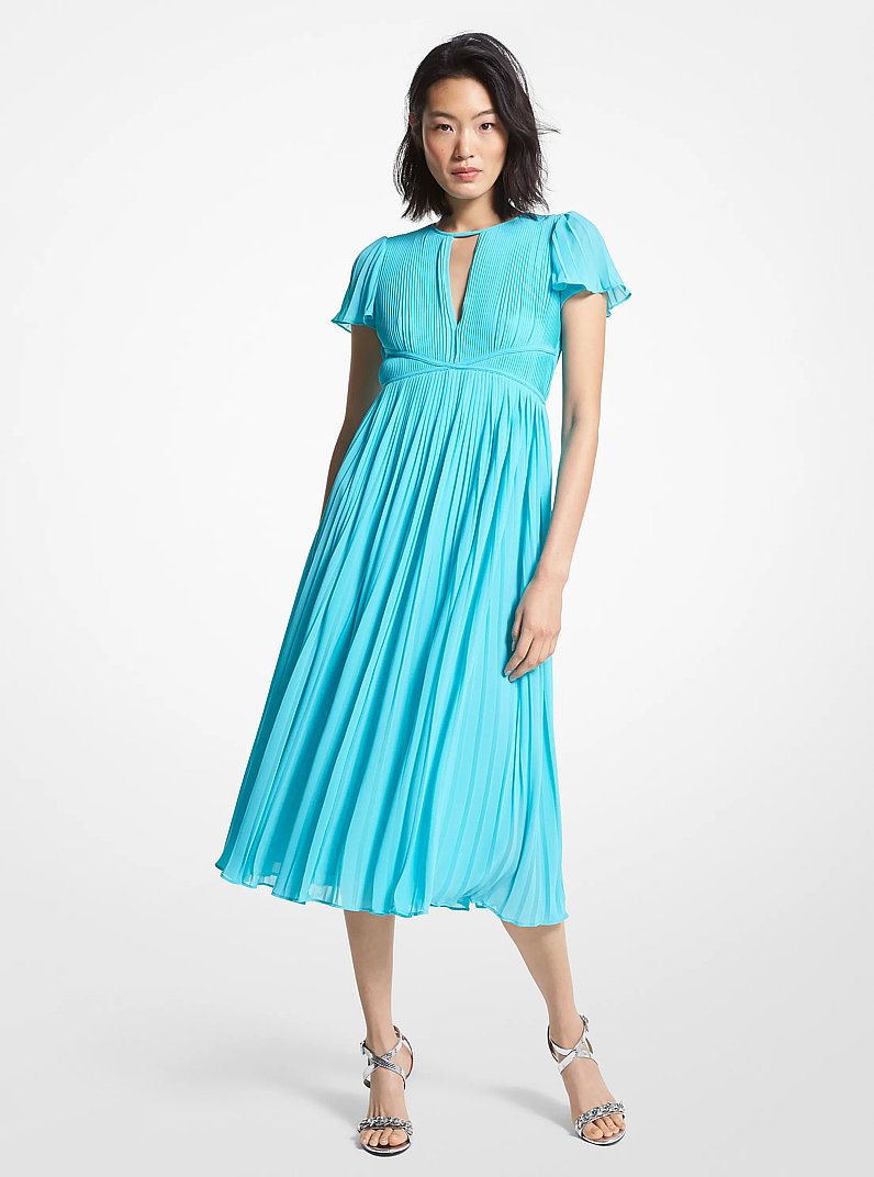 pleated georgette midi dress michael kors Michael Kors Women's Pleated Georgette Cutout Dress Pink Size Large