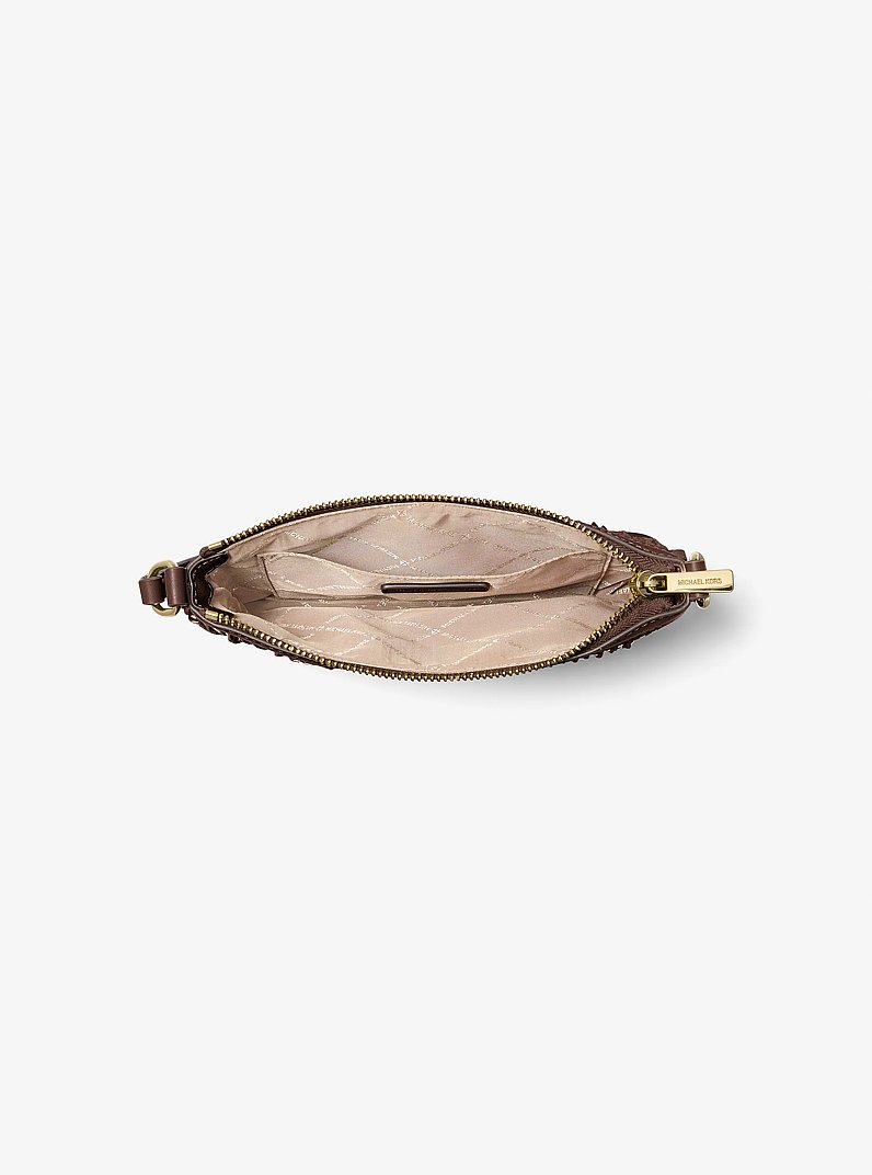 Studded Fringed Polyester Microsuede Wristlet in NUTMEG | Michael Kors