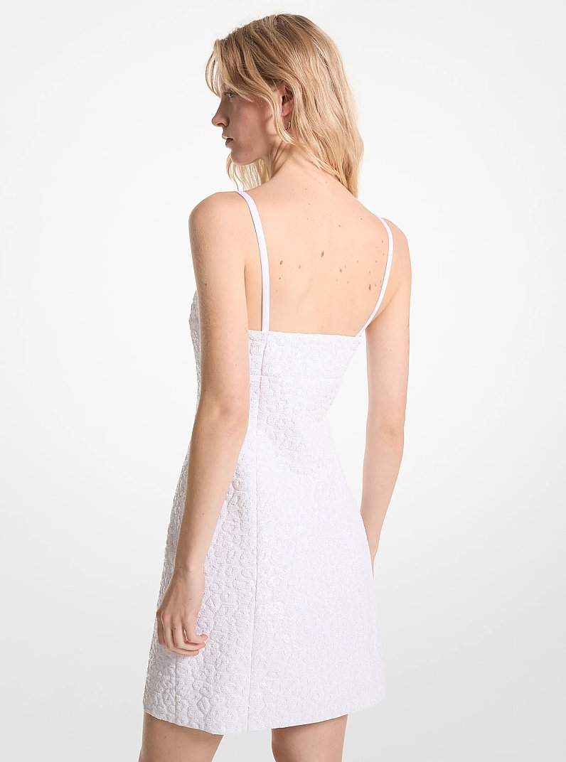 Cheetah Sequined Stretch Crepe Slip Dress in WHITE | Michael Kors
