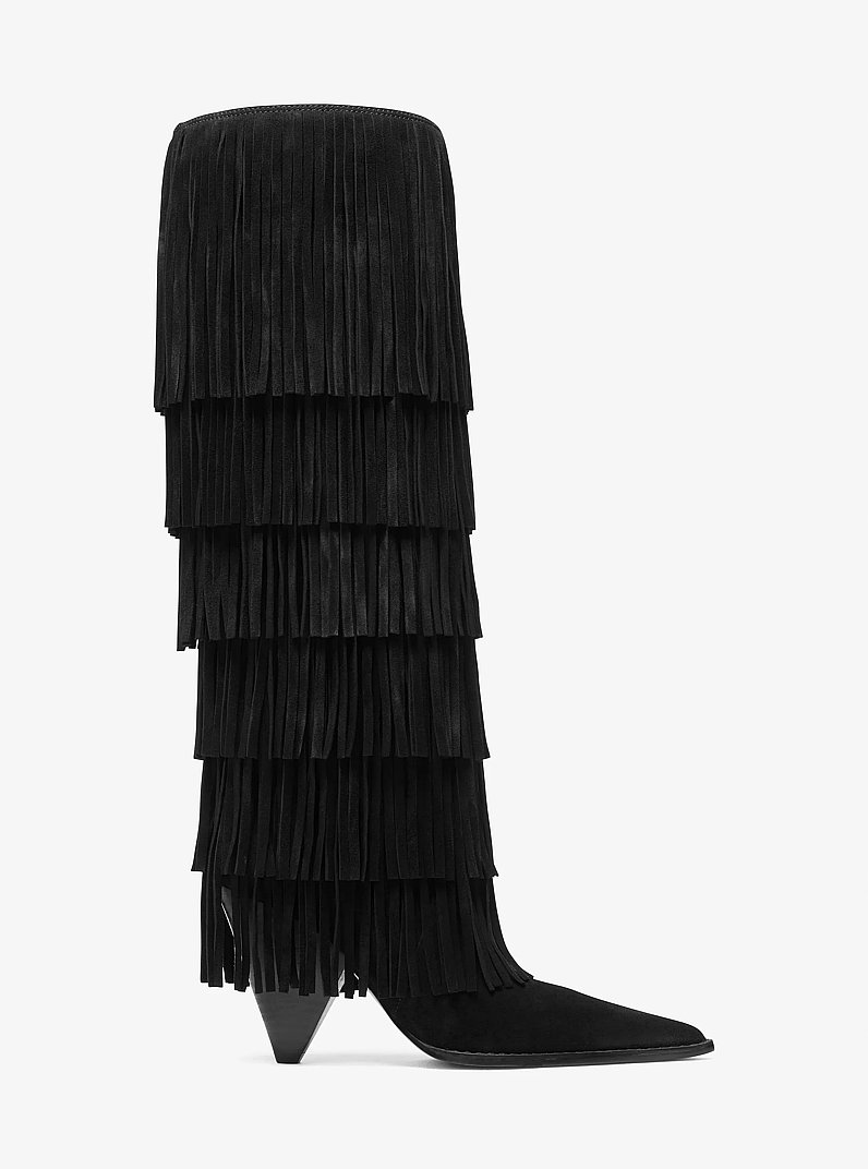 Jayla Suede Fringed Boot in BLACK | Michael Kors