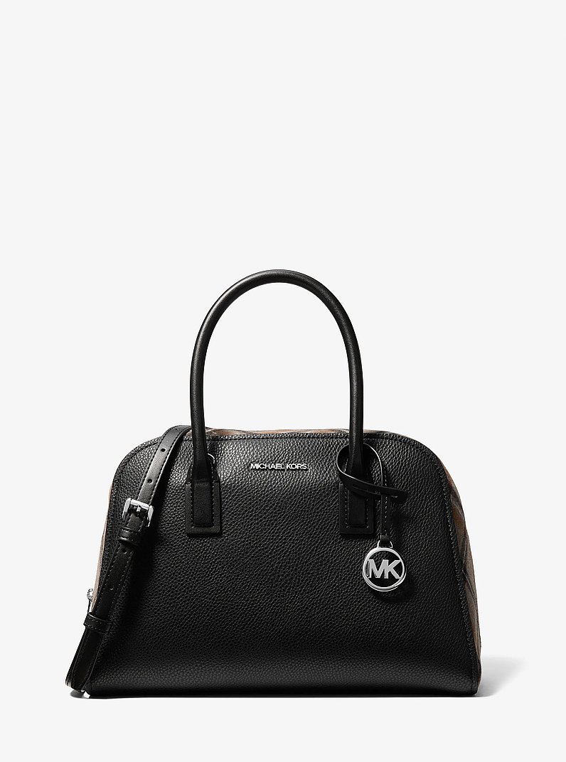 Ashton Medium Smooth And Plaid Wool Blend Satchel in BLACK | Michael Kors
