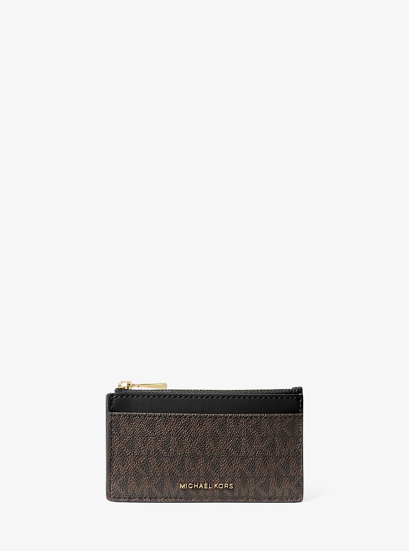 Jet Set Small Signature Logo Card Case in BROWN/BLK | Michael Kors