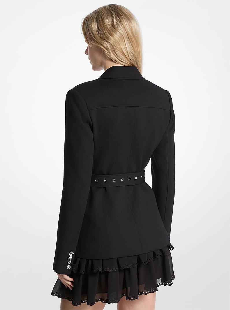 Stretch Wool Blend Belted Utility Blazer in BLACK | Michael Kors