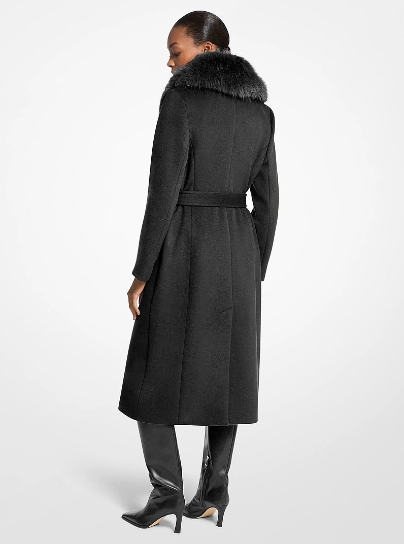 Faux Fur Trim Wool Blend Coat in BLACK | Michael Kors