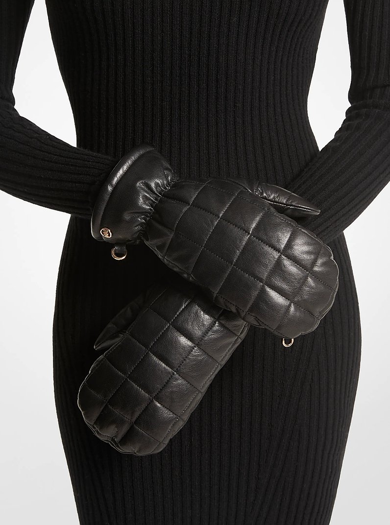 Quilted Leather Mittens in BLACK | Michael Kors