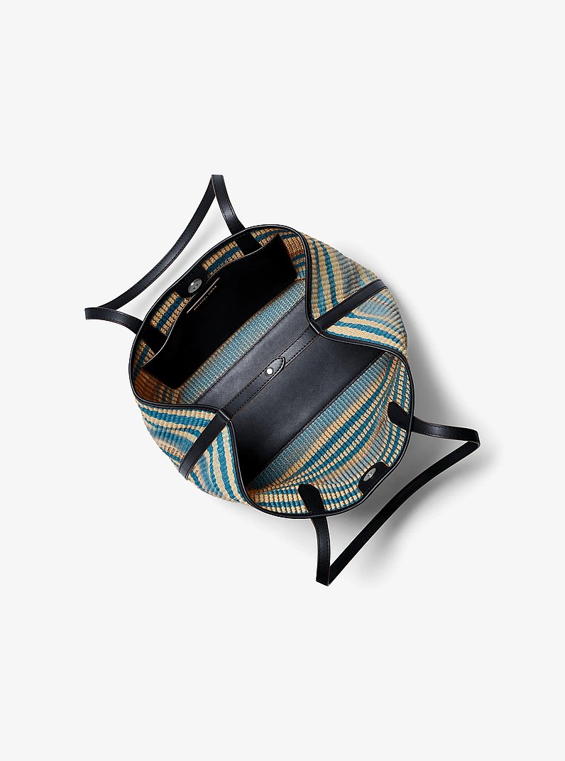 Avalon Medium Striped Woven Tote Bag in NAVY | Michael Kors